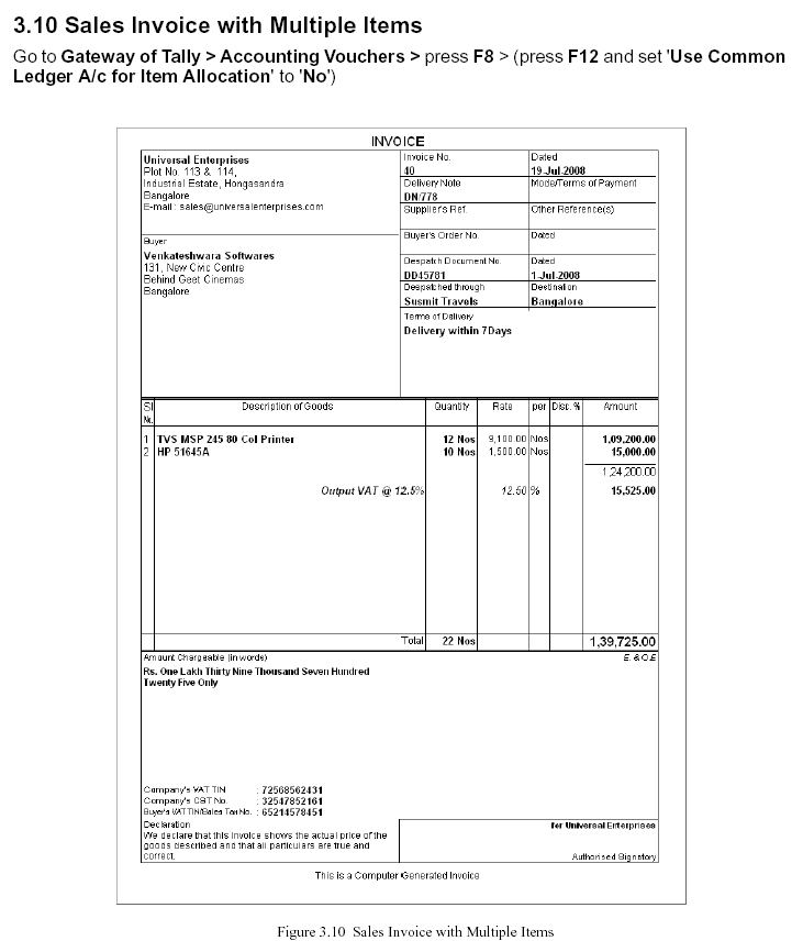 Tally Invoice Format In Word